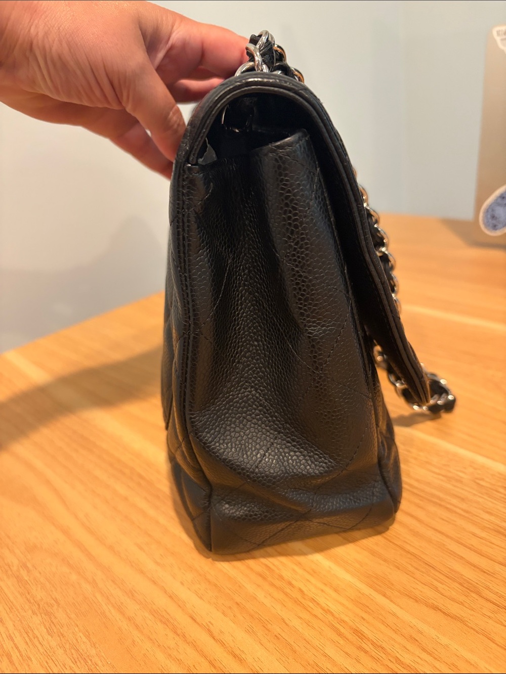 Pre-Loved CHANEL Black Caviar Leather Jumbo Single Flap with Silver Hardware - Picture 5 of 16